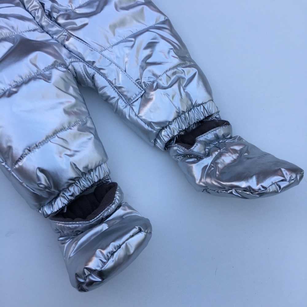 Gymboree Infant Baby Newborn 0 Mths Bunting Silver One Piece Puffer Snowsuit New - Picture 6 of 12